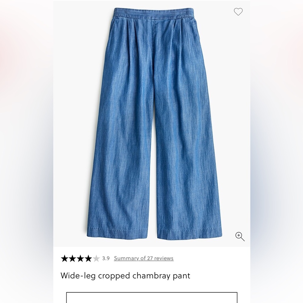 J.Crew Wide Leg Cropped Chambray Pants Sz 0 Blue Pull On